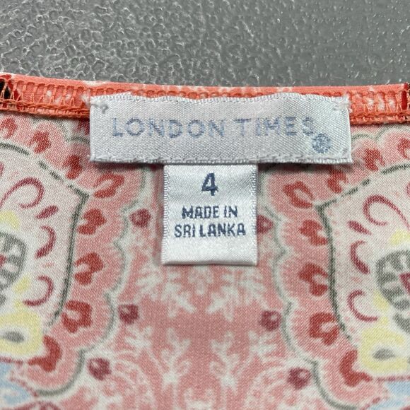 LONDON TIMES Dress Shift Boat Neck 3/4 Sleeve Paisley Print Midi Artsy Womens 4 - Picture 4 of 8